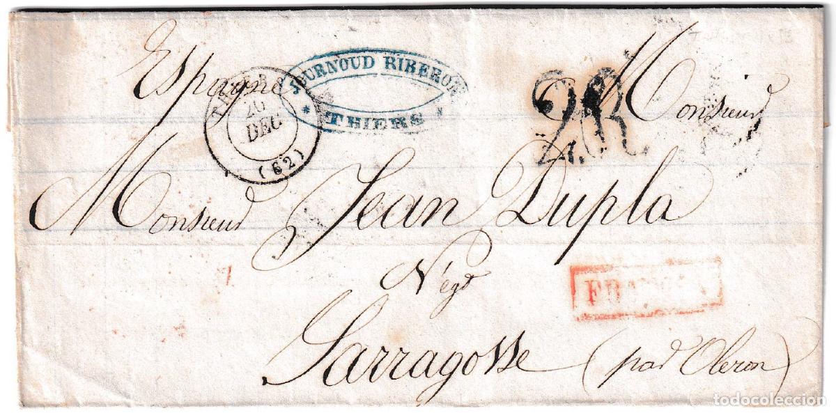 Sellos: 1853. Envuelta de Thiers a Zaragoza