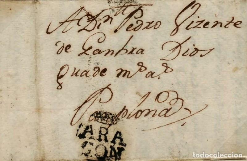 Sellos: FA0840K, PREFILATELIA. 1792, 27 de febrero. Sobrescrito circulado de Zaragoza a Pamplona. Rareza R