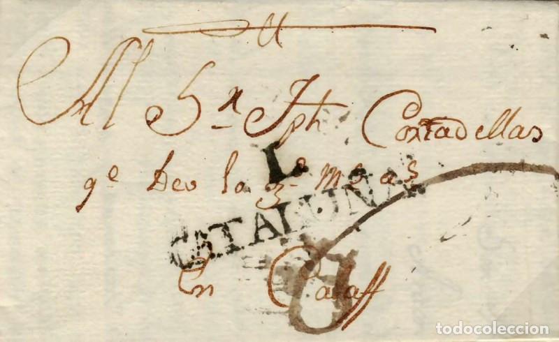 Sellos: FA0841I, PREFILATELIA. 1791, 2 de abril. Sobrescrito circulado de L&eacute;rida a Calaf. Rareza R