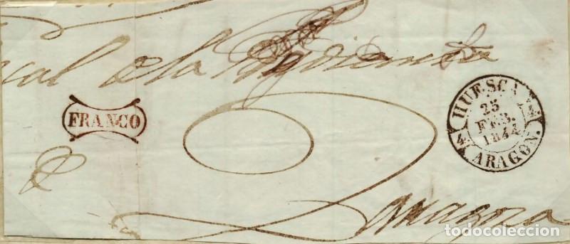 Sellos: FA0928A. PREFILATELIA. 1844. Fragmento sobrescrito FRANCO circulado de Huesca a Zaragoza.