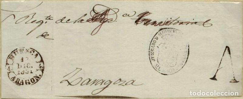 Sellos: FA1021. PREFILATELIA - 1851, Frontal de Huesca a Zaragoza con marca de abono de Huesca