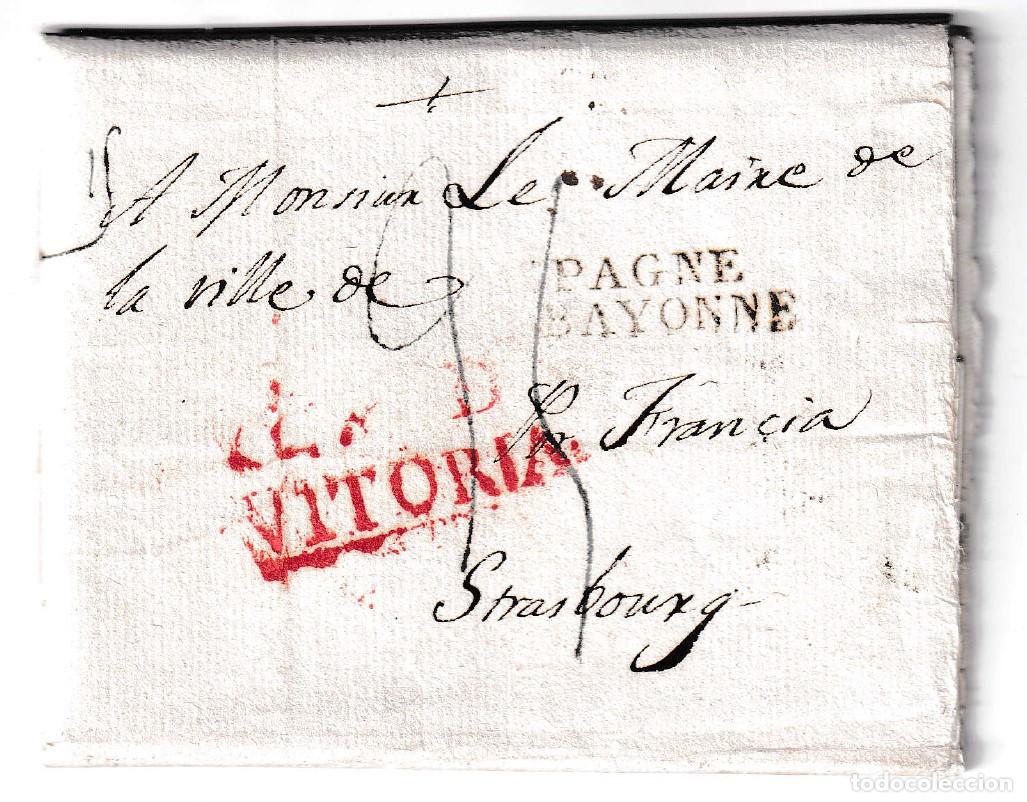 Sellos: 1824. Carta y envuelta completa de Vitoria a Strasburgo