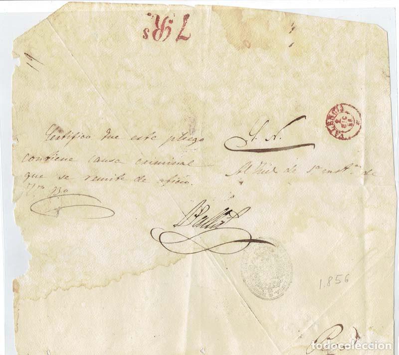 Sellos: FA1900D, PREFILATELIA. 1856, 2 de diciembre. Envuelta de plica judicial remitida de Valencia a Pego