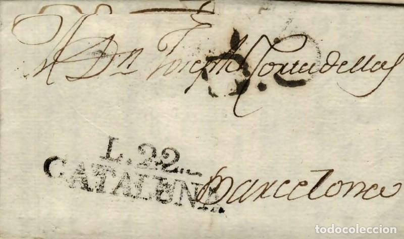 Sellos: FA0774C, PREFILATELIA. 1804, 27 de mayo. Sobrescrito circulado de L&eacute;rida a Barcelona