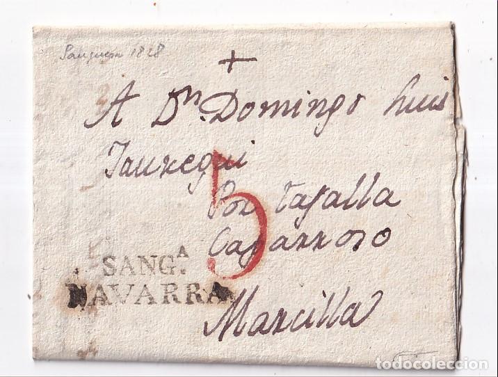 Sellos: PREFILATELIA. CARTA ENTERE. SANG&Uuml;ESA. NAVARRA. 1838. A MARCILLA. FIRMADA GUINOVART