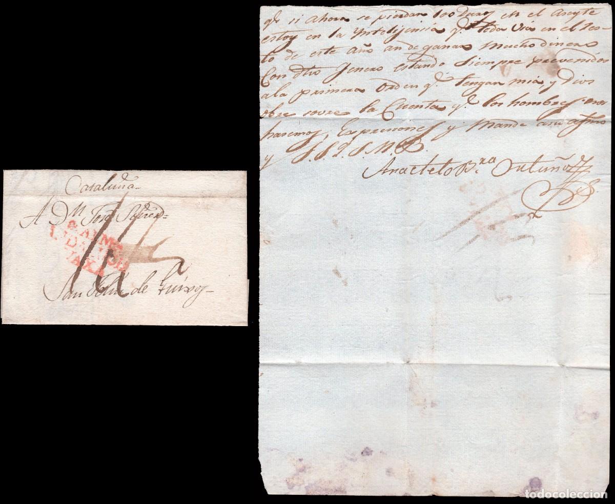 Sellos: Almer&iacute;a - Prefilatelia - PE 6R - 1822 - Carta a San Feliu + porteo &rdquo;14&rdquo;