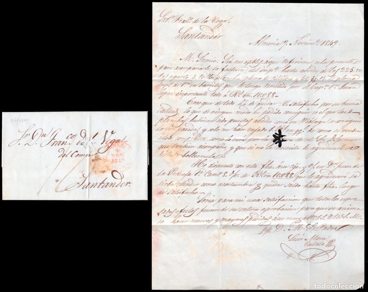 Sellos: Almer&iacute;a - Prefilatelia - PE 8R - 1849 - Carta a Santander + porteo &rdquo;10&rdquo;