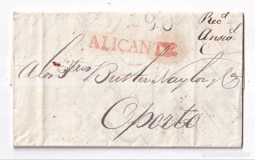Sellos: PREFILATELIA. CARTA ENTERA. ALICANTE. 1821. A OPORTO. PORTUGAL