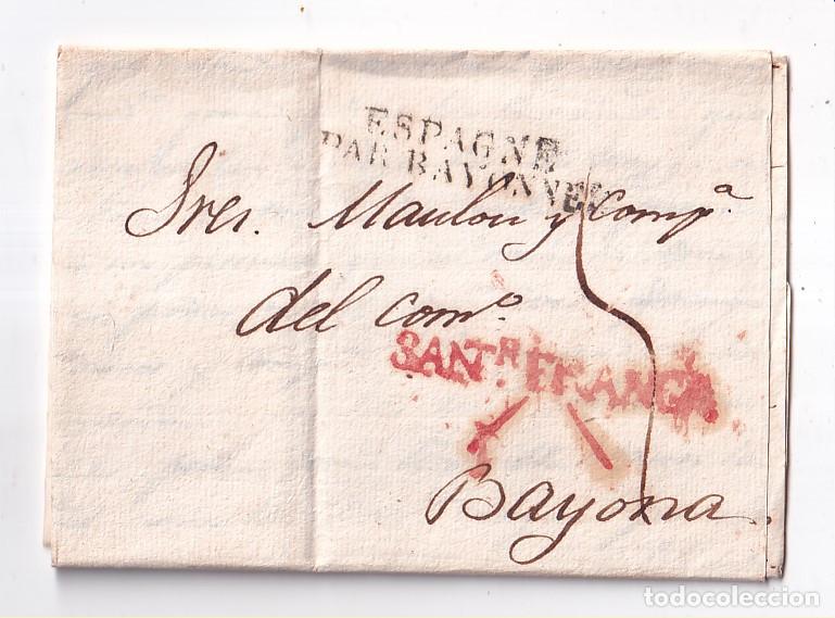 Sellos: PREFILATELIA. CARTA ENTERA. SANTANDER. FRANCA A BAYONA. 1825
