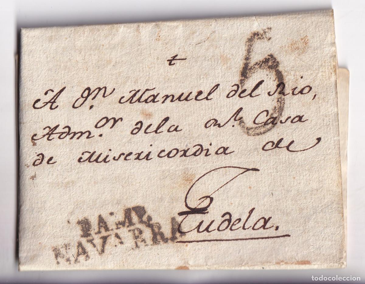 Sellos: PREFILATELIA. CARTA ENTERA. PAMPLONA. AL ADM. CASA DE LA MISERICORDIA DE TUDELA. 1820. NAVARRA