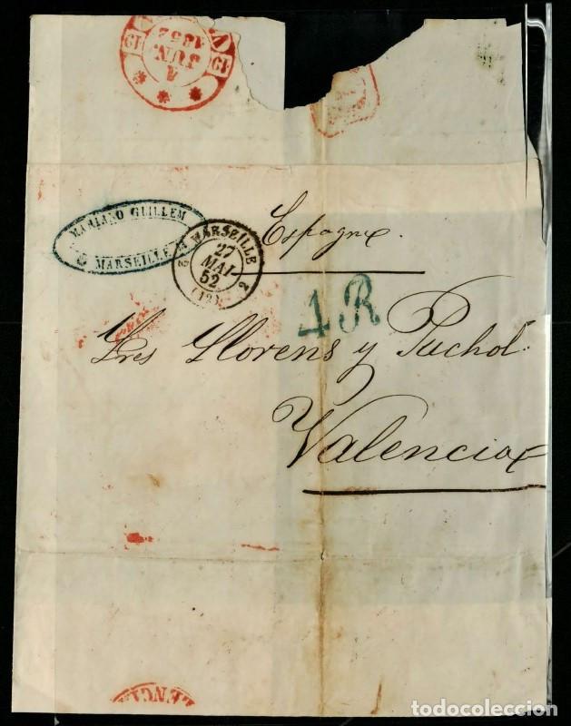 Sellos: FA1492B. HISTORIA POSTAL. 1852, 27 de mayo. Sobrescrito circulado de Marsella a Val&eacute;ncia