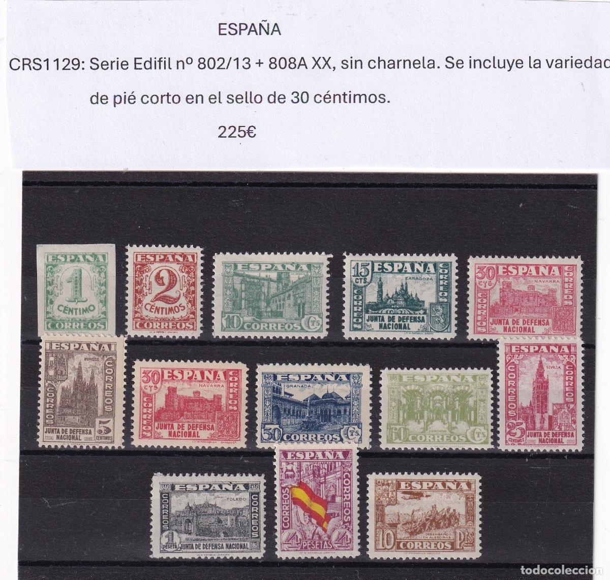 Briefmarken: CRS1129 SELLOS ESPA&Ntilde;A N&ordm; CAT 802/13+ 808A XX SIN CHARNELA VER FOTOS