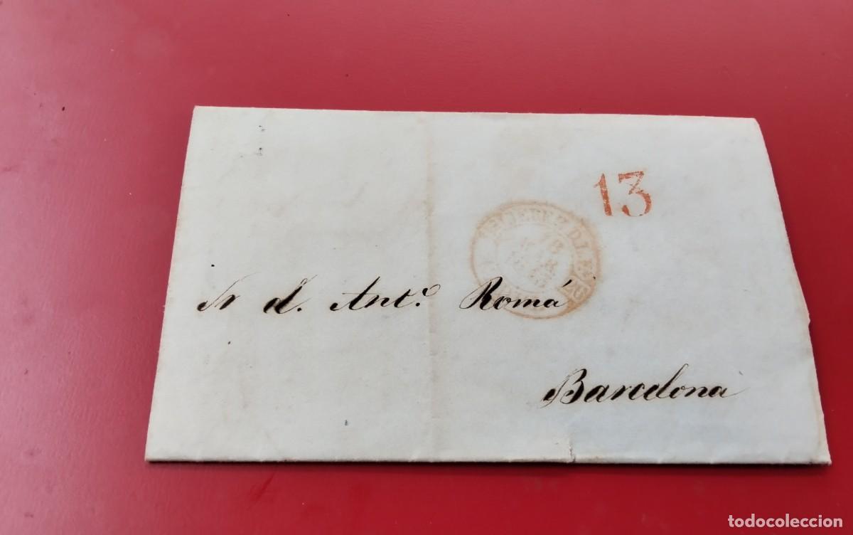 Sellos: &iexcl;ENVUELTA CIRCULADA A&Ntilde;O 1843 JEREZ A BARCELONA CON BAEZA FECHADOR Y MARCA DE PORTEO CARTA INTERIOR