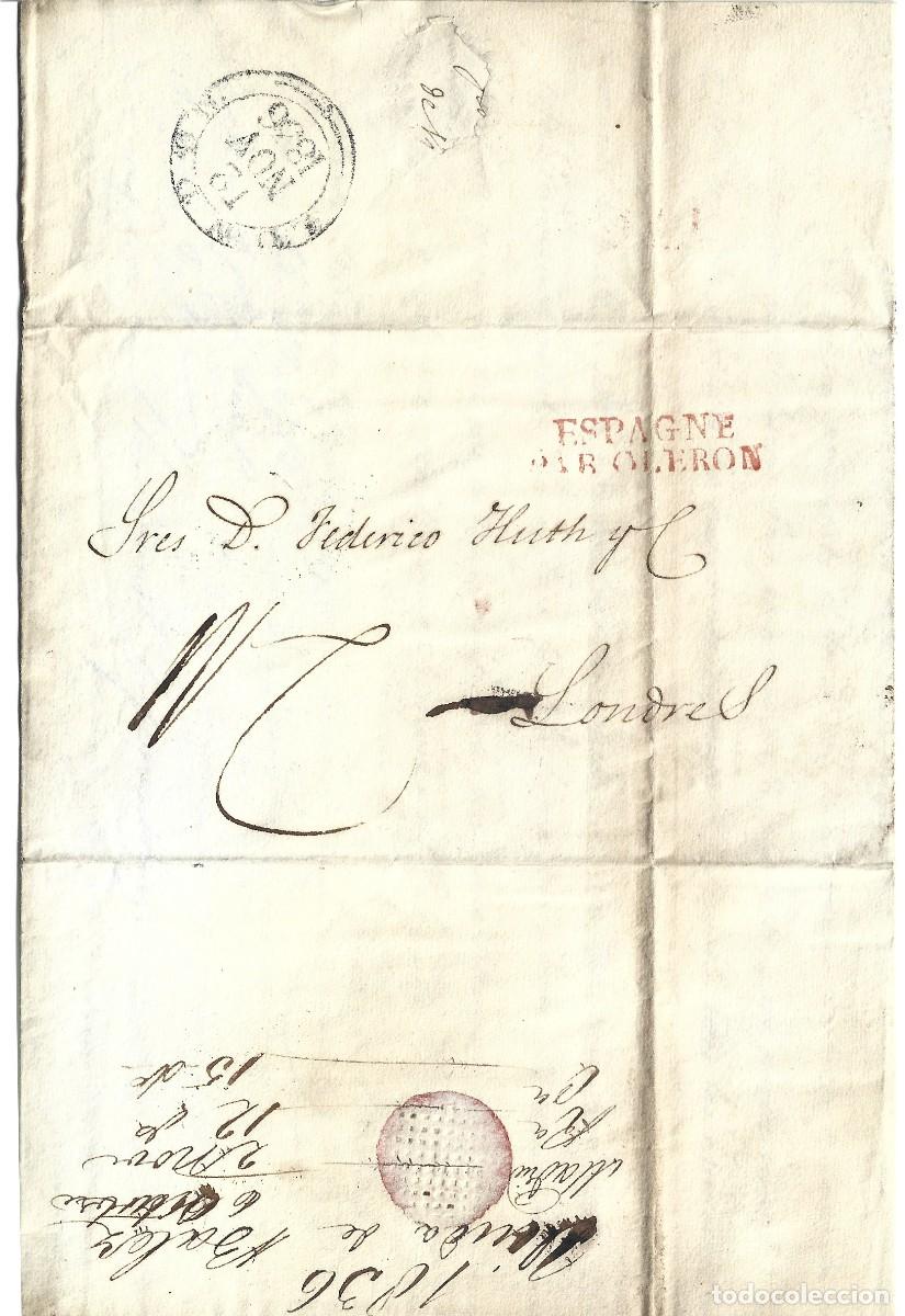 Sellos: 1836 Carta prefilatelia Guerra Carlista Madrid a Londres v&iacute;a OLORON evitando ataques al correo LEER