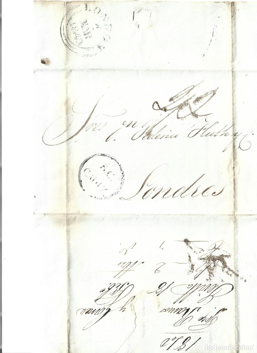 Sellos: 1840 Carta prefilatelia Sevilla a Londres v&iacute;a Agencia Consular Brit&aacute;nica en C&aacute;diz. Correo mar&iacute;timo