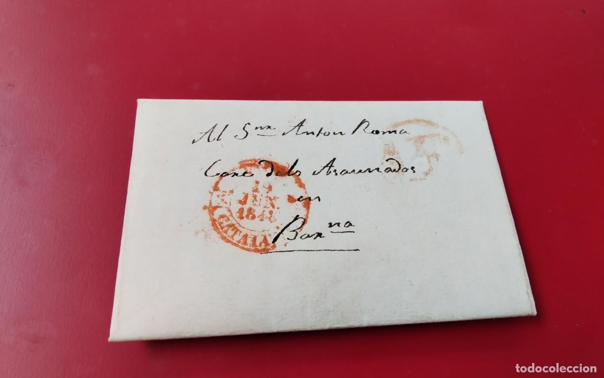 Sellos: ENVUELTA CIRCULADA DESDE RODA A BARCELONA , MARCAS DE BAEZA , Y CARTA INTERIOR A&Ntilde;O 1848