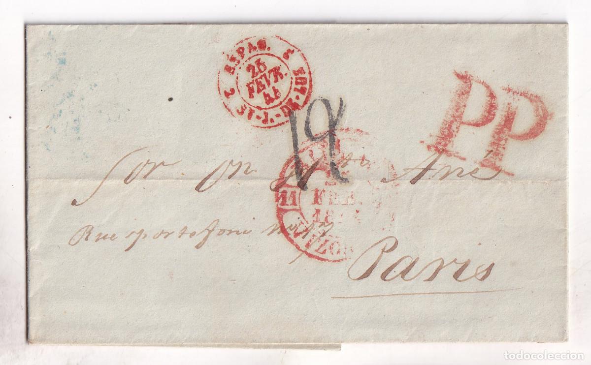 Sellos: PREFILATELIA. ENVUELTA. BILBAO. PA&Iacute;S VASCO. PORTES PAGADOS. 1844. A PAR&Iacute;S. FRANCIA