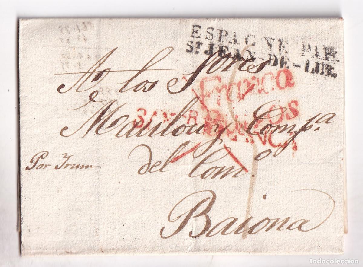 Sellos: PREFILATELIA. SANTANDER A FRANCIA. POR IR&Uacute;N. 1831. DOBLE FRANCO SANTANDER Y BURGOS