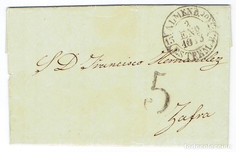 Sellos: FA1801C, PREFILATELIA. 1845, 2 de enero. Sobrescrito circulado de Almendralejo a Zafra