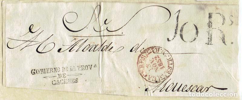 Sellos: FA1903C. PREFILATELIA. 1852, 13 de noviembre. Frontal oficial remitido de C&aacute;ceres a Alcuescar