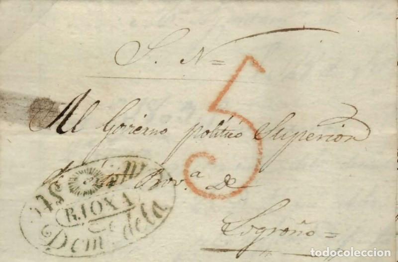 Sellos: FA0781G, PREFILATELIA. 1837, 28 de septiembre. Sobrescrito de Santo Domingo de la Calzada a Logro&ntilde;o