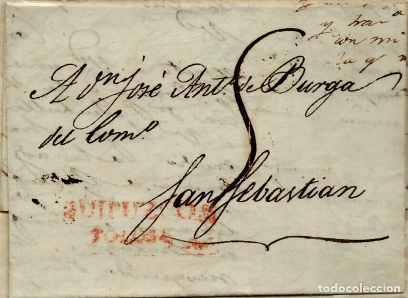 Sellos: FA0785I, PREFILATELIA. 1824, 25 de julio. Sobrescrito circulado de Tolosa a San Sebasti&aacute;n