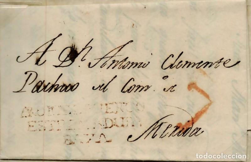 Sellos: FA0787I, PREFILATELIA. 1827, 26 de octubre. Sobrescrito circulado de Arroyo del Puerco a M&eacute;rida