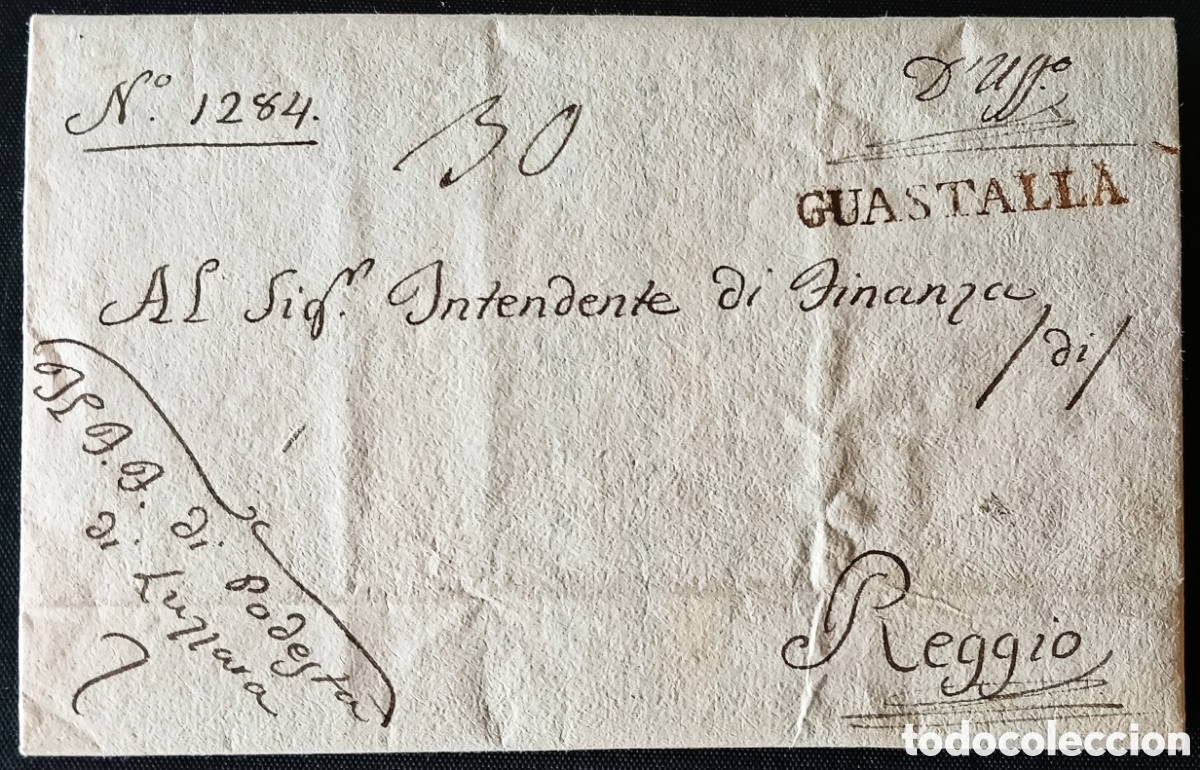 Sellos: REINO DE ITALIA (DOMINIO FRANC&Eacute;S) / 1809. Carta LUZZARA a REGGIO. TR&Aacute;NSITO *GUASTALLA*. CONFLICTO