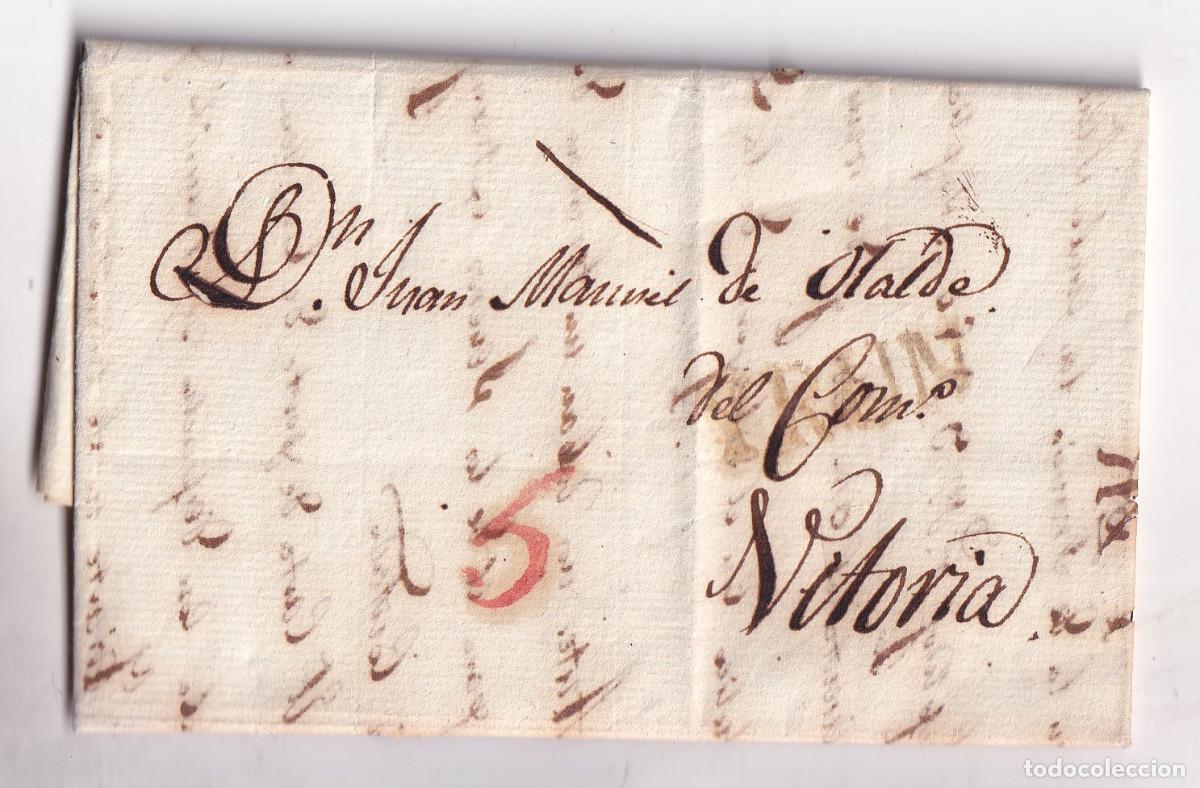 Timbres: PREFILATELIA. CARTA ENTERA. IR&Uacute;N A VITORIA. 1821. VARIANTE MARR&Oacute;N