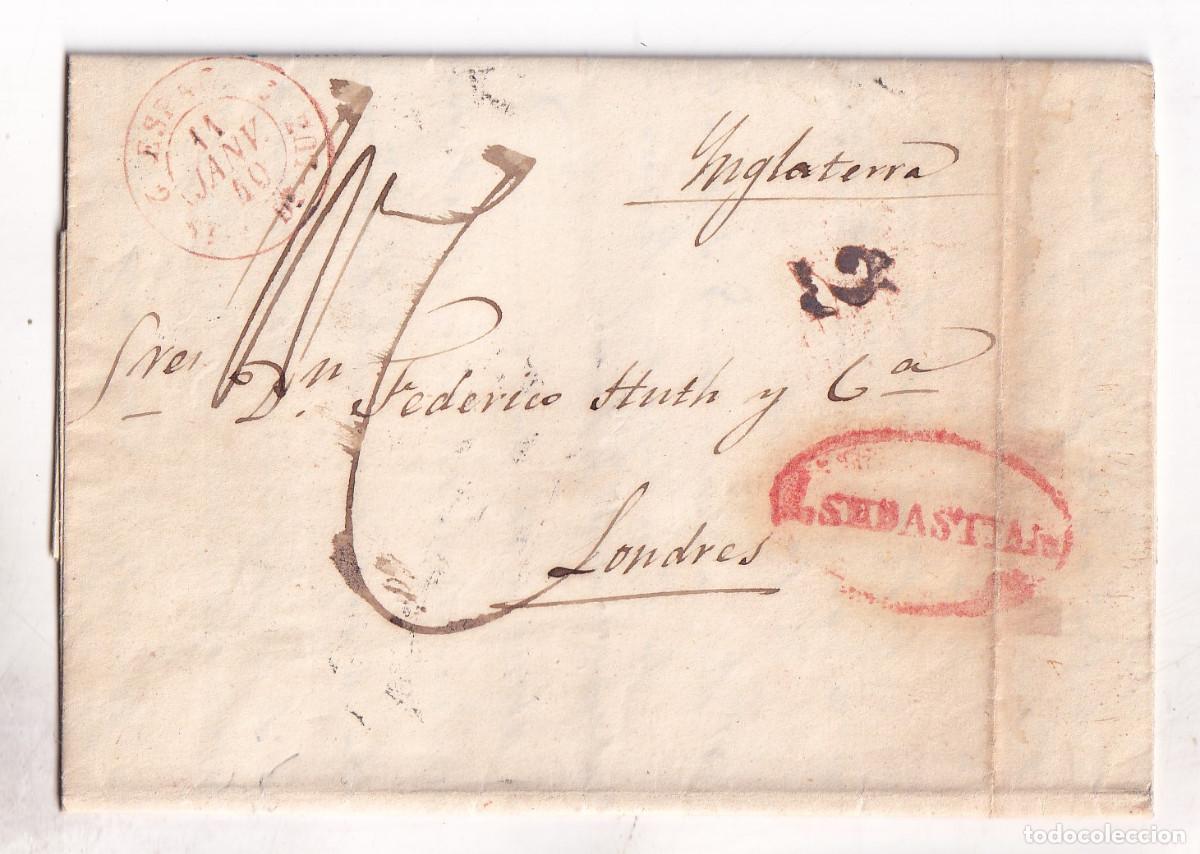 Sellos: PREFILATELIA. CARTA ENTERA. SAN SEBASTI&Aacute;N A LONDRES. 1840