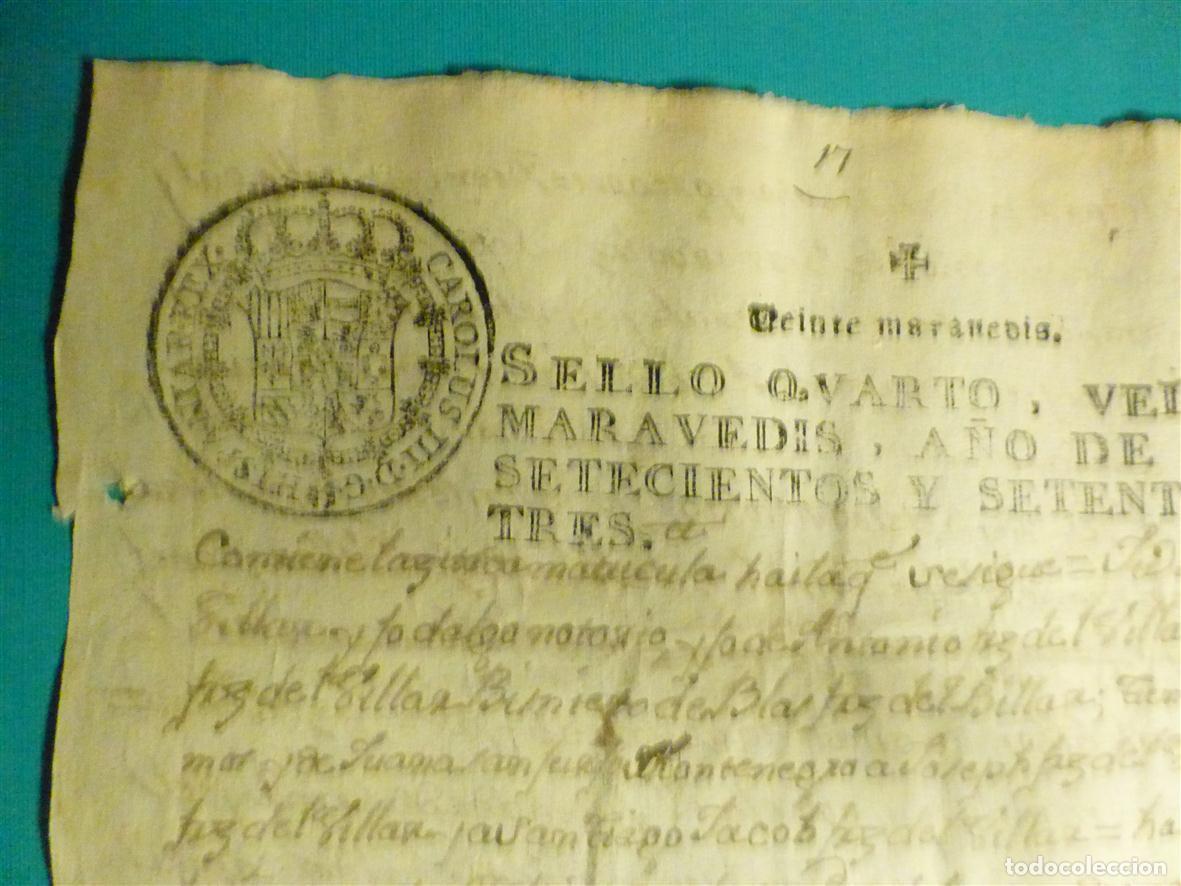 Sellos: Sello Qvarto 4&ordm; Cuarto - 20 Maravedis A&ntilde;o 1773 - Carlos III - Signo Notarial, Papel Timbrado -