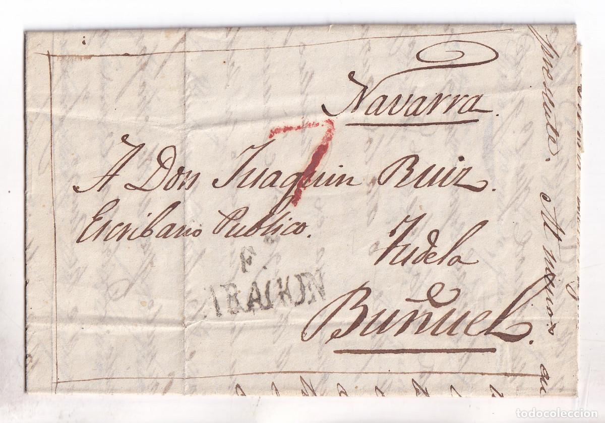 Sellos: PREFILATELIA. CARTA ENTERA. FRAGA. HUESCA. A BU&Ntilde;UEL. NAVARRA. 1842