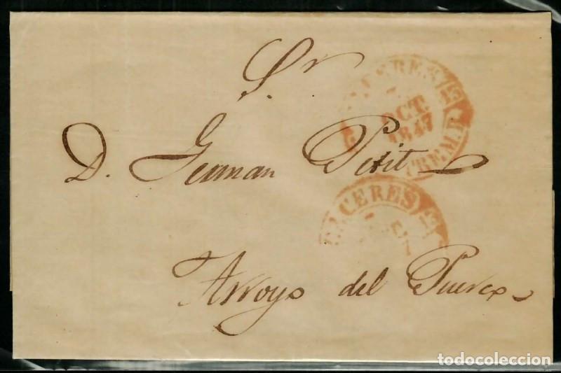 Sellos: FA1668A, PREFILATELIA. 1847, 7 de octubre. Sobrescrito circulado de C&aacute;ceres a Arroyo del Puerco