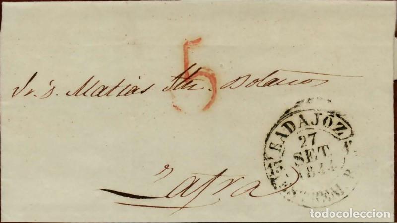 Sellos: FA1677B. PREFILATELIA. 1844, 27 de septiembre. Sobrescrito circulado de Badajoz a Zafra
