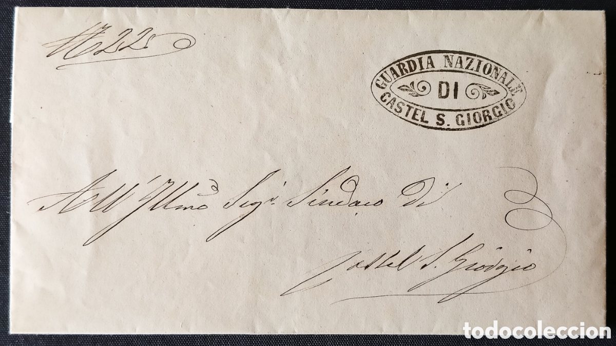 Sellos: ITALIA (UNIFICACI&Oacute;N) / 1861 (18 MARZO). Carta MEMBRETE INTERIOR CASTEL S. GIORGIO. LA UNIFICACI&Oacute;N