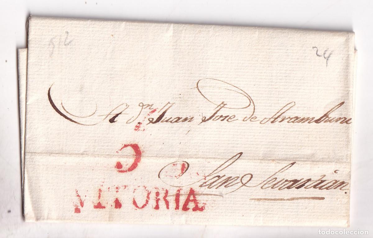 Sellos: PREFILATELIA. CARTA ENTERA. VITORIA A SAN SEBASTI&Aacute;N. 1824. PA&Iacute;S VASCO