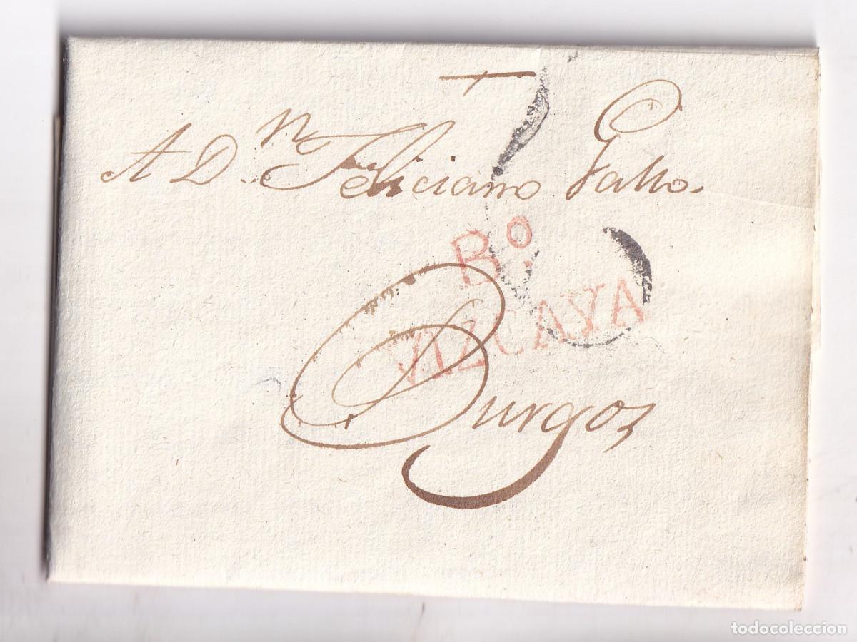 Sellos: PREFILATELIA. CARTA ENTERA. BILBAO. VIZCAYA. A BURGOS. 1819.