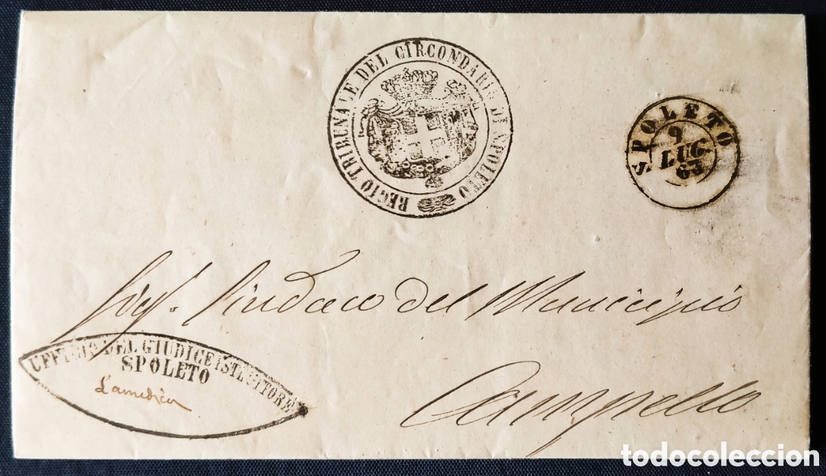 Sellos: ITALIA (UNIFICACI&Oacute;N-RISORGIMIENTO) / 1863 (9 JULIO). Carta SPOLETO. INVESTIGACI&Oacute;N CRIMINAL
