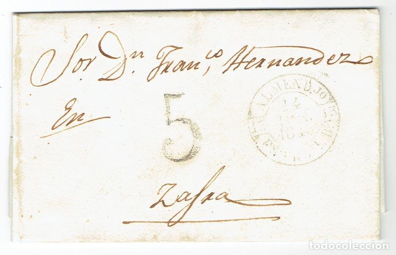 Sellos: FA1801A, PREFILATELIA. 1845, 13 de junio. Sobrescrito circulado de Puebla del Prior a Zafra