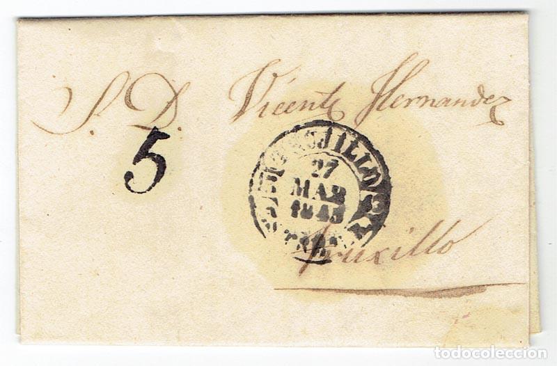 Sellos: FA1804B. PREFILATELIA. 1845, 26 de marzo. Sobrescrito circulado de Logrosan a Trujillo