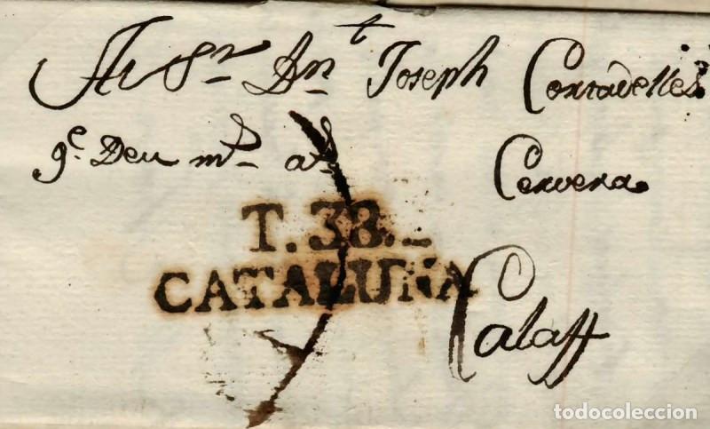 Sellos: FA0776, PREFILATELIA. 1805, 29 de enero. Sobrescrito circulado de Tarrega a Calaf