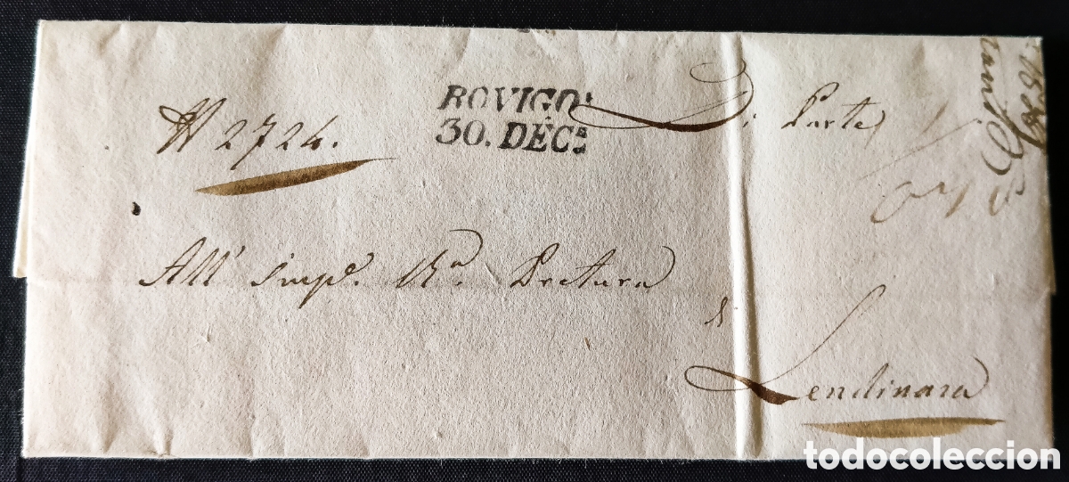 Stamps: ITALIA (R. LOMBARDO-V&Eacute;NETO) / 1838. Carta de ROVIGO a LENDINARA. Marca * ROVIGO/30.DEC *. MAGN&Iacute;FICA
