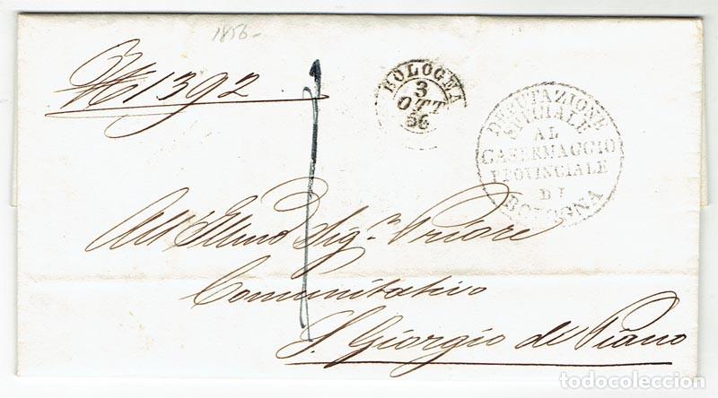 Sellos: FA0836-39. PREFILATELIA DE ITALIA. 1856. Carta circulada de Bolonia a San Giorgio di Piano
