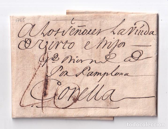 Sellos: PREFILATELIA. CARTA ENTERA. BAYONA A CORELLA. NAVARRA. 1765