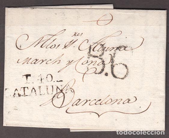 Sellos: Carta DP.5 - Torredembarra a Barcelona PE.3 en negro y B.6 de porteo