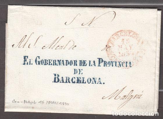 Sellos: Carta DP.5 -1850 Barcelona a Malgrat. Tipo III rojo