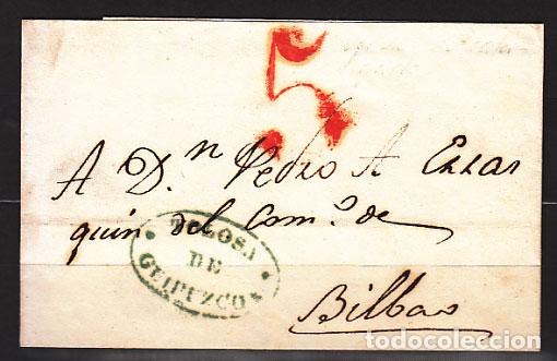 Sellos: Carta DP.11 - Tolosa a Bilbao 1841 marca n&ordm; 9 en azul. Bonita