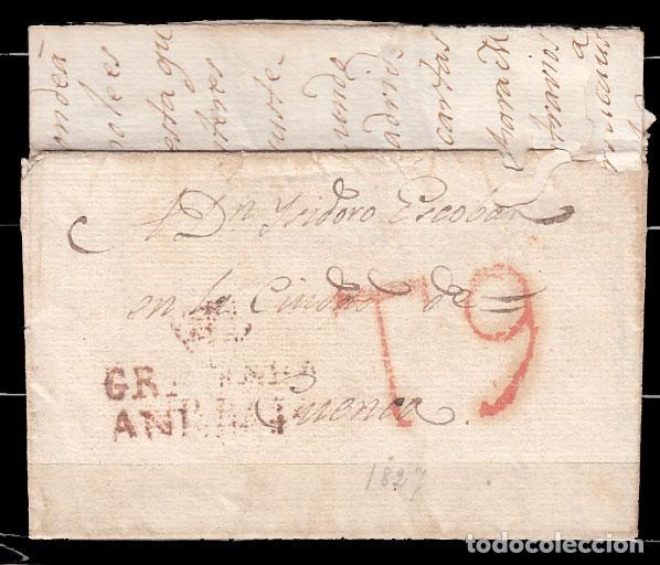 Sellos: Carta DP.25 - Granada a Cuenca 1827 Porteo T9 en rojo