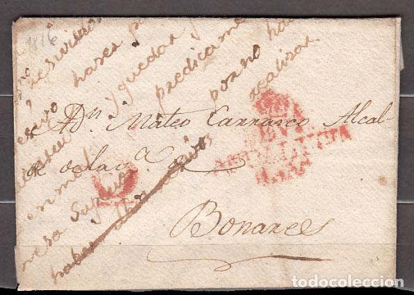 Sellos: Carta DP.25 - Sevilla a Barcelona en rojo 1816