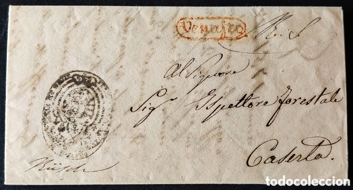 Sellos: ITALIA (REINO DOS SICILIAS) / 1851 (28 MAYO). Carta SERVICIO REAL de VENAFRO a CASERTA. FORESTALES